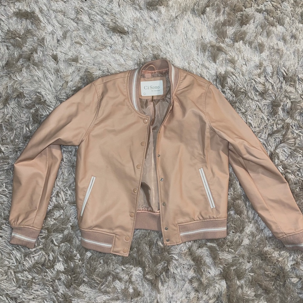 Blush pink leather bomber jacket